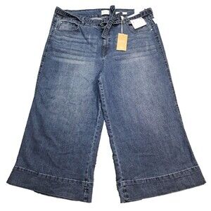 New Angels Forever Young Blue Jeans Womens 24W Wide Leg Denim Curvy Belted Crop